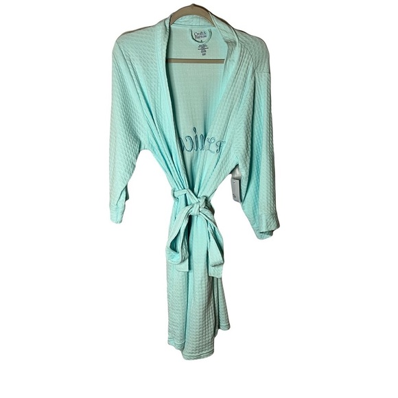 Croft & Barrow Womens Blue Waffle Texture Robe Size M Embroidered Wrap Tie Front - Picture 11 of 14